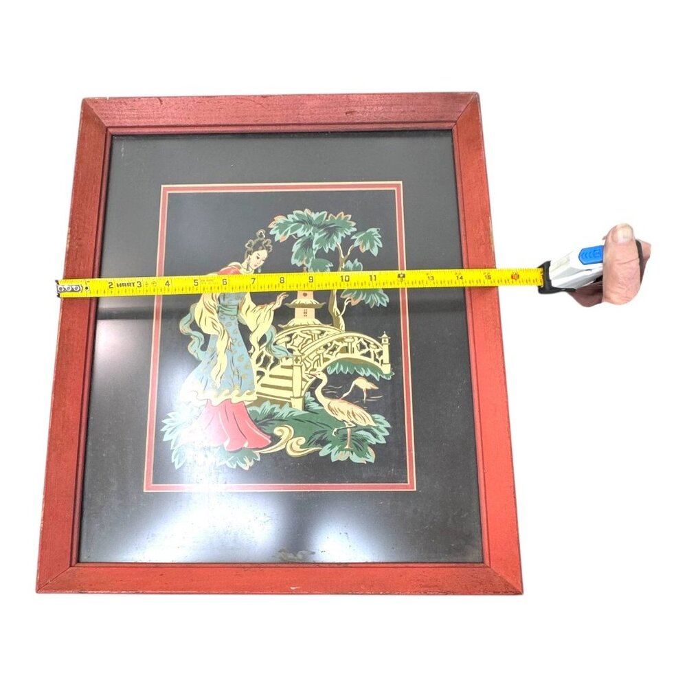 Vintage Japanese Geisha Crane Scene Framed Art Print Unique Home Decor 15x18 SEE - Picture 6 of 11